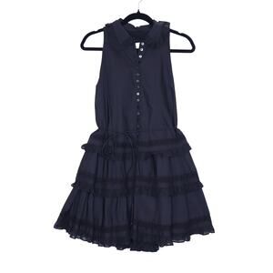 JOSLIN NEW Celia Trapeze Shirt Dress Black Organic Cotton Ruffled Lace Women's 2